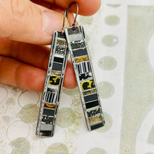 Load image into Gallery viewer, Fenced &amp; Folded Blacks Rectangle Tin Earrings