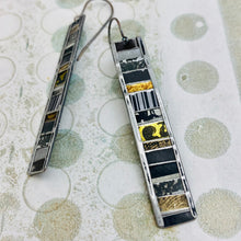 Load image into Gallery viewer, Fenced &amp; Folded Blacks Rectangle Tin Earrings