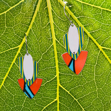 Load image into Gallery viewer, Mixed Brights Reuleaux Triangle Upcycled Teardrop Tin Earrings