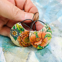 Load image into Gallery viewer, Big Pink Blossoms Circles Upcycled Tin Earrings