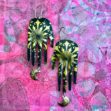 Load image into Gallery viewer, Midnight Golden Starburst Hands &amp; Moons Zero Waste Tin Earrings