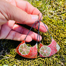 Load image into Gallery viewer, Golden Blossoms on Antique Red Upcycled Tin Earrings