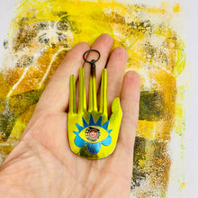 Load image into Gallery viewer, Large Hamsa In Shimmery Lemon &amp; Peacock Tin Wall Art