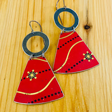 Load image into Gallery viewer, Vibrant Scarlet &amp; Charcoal Small Fans Tin Earrings