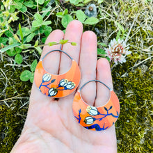 Load image into Gallery viewer, Orange Sunrise Crescent Circles Upcycled Tin Earrings