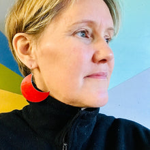 Load image into Gallery viewer, Midnight Zinnias on Red Big Moons Upcycled Tin Earrings