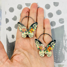 Load image into Gallery viewer, Flowers on Cream Butterflies Upcycled Tin Earrings