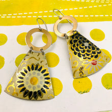 Load image into Gallery viewer, Charcoal Blossoms on Butter Small Fans Tin Earrings