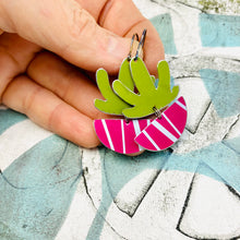 Load image into Gallery viewer, Mod Succulents in Pink Pots Upcycled Tin Earrings