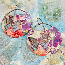 Load image into Gallery viewer, Butterflies &amp; Violets Circles Upcycled Tin Earrings