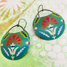 Load image into Gallery viewer, Fountain Flower Circles Upcycled Tin Earrings