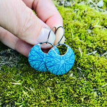 Load image into Gallery viewer, Powdery Blue Mandala Little Circles Upcycled Tin Earrings
