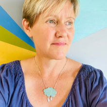 Load image into Gallery viewer, Dusty Aqua Rain Cloud Too Upcycled Tin Necklace