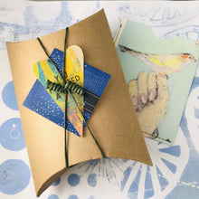 Load image into Gallery viewer, Golden Diamonds on Midnight Blue Upcycled Tin Long Fans Earrings