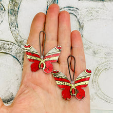 Load image into Gallery viewer, Rustic Red &amp; Gold Butterflies Upcycled Tin Earrings