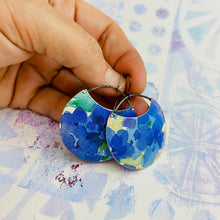 Load image into Gallery viewer, Bright Blue Watercolor Flowers Circles Upcycled Tin Earrings