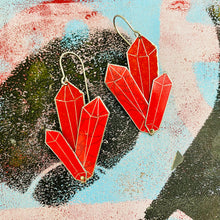 Load image into Gallery viewer, Strawberry Tourmaline Upcycled Tin Earrings