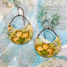Load image into Gallery viewer, Pink Flowers on Dusty Seafoam Circles Upcycled Tin Earrings
