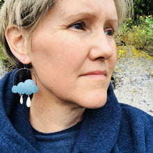 Load image into Gallery viewer, Olive Crackle Clouds &amp; Scarlet Rain Drops Zero Waste Tin Earrings