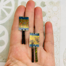 Load image into Gallery viewer, Antique Gold &amp; Blue Windows Upcycled Tin Earrings