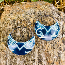 Load image into Gallery viewer, Deep Blueberry Crescent Circles Upcycled Tin Earrings