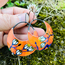 Load image into Gallery viewer, Orange Sunrise Crescent Circles Upcycled Tin Earrings