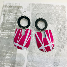 Load image into Gallery viewer, White Lines on Magenta Chunky Horseshoes Zero Waste Tin Earrings
