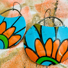 Load image into Gallery viewer, Filofax Orange Flowers Circles Upcycled Tin Earrings