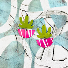 Load image into Gallery viewer, Mod Succulents in Pink Pots Upcycled Tin Earrings