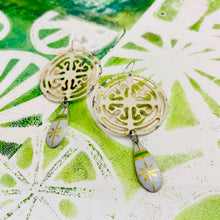 Load image into Gallery viewer, Open Mandala Golden Seeds Upcycled Tin Earrings