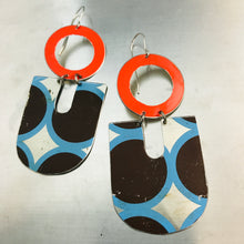 Load image into Gallery viewer, Sky, Chocolate &amp; Scarlet Chunky Horseshoes Zero Waste Tin Earrings