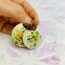Load image into Gallery viewer, Vintage Flowers on Cream Circles Upcycled Tin Earrings
