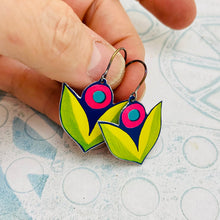 Load image into Gallery viewer, Hot Pink Flowers Upcycled Tin Earrings