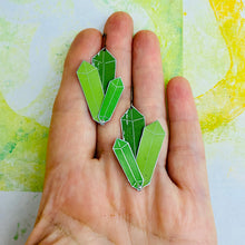 Load image into Gallery viewer, Mossy Tourmaline Upcycled Tin Earrings