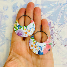 Load image into Gallery viewer, Little Watercolor Flowers Crescent Circles Tin Earrings