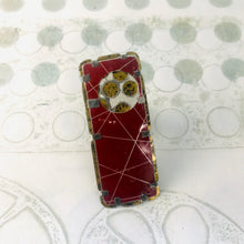 Load image into Gallery viewer, Encircled Weathered Red Over White Upcycled Tin Brooch