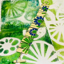 Load image into Gallery viewer, Mod Blue &amp; Green Flowers Upcycled Tin Bracelet