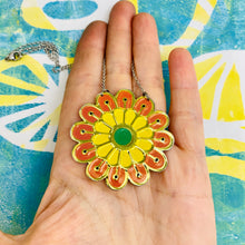 Load image into Gallery viewer, Bright Orange &amp; Yellow Blossom Upcycled Tin Necklace