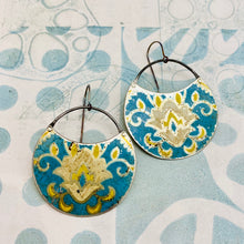 Load image into Gallery viewer, Distressed Vintage Blues Upcycled Circle Earrings