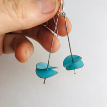 Load image into Gallery viewer, Bright Aqua Radio Waves Zero Waste Tin Earrings