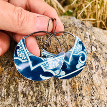 Load image into Gallery viewer, Deep Blueberry Crescent Circles Upcycled Tin Earrings