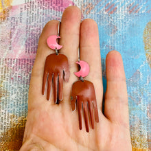 Load image into Gallery viewer, Maker Moons In Rust &amp; Cerise Talisman Tin Earrings