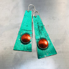 Load image into Gallery viewer, Shimmery Green &amp; Orange Zero Waste Tin Earrings