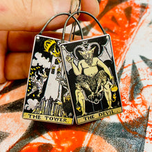 Load image into Gallery viewer, The Devil &amp; The Tower Tarot Tin Earrings