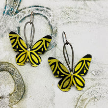 Load image into Gallery viewer, Black and Gold Small Butterflies Upcycled Tin Earrings