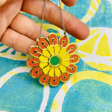 Load image into Gallery viewer, Bright Orange &amp; Yellow Blossom Upcycled Tin Necklace