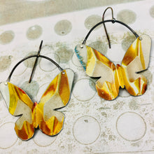 Load image into Gallery viewer, Vintage Gold &amp; Cream Butterflies Upcycled Tin Earrings