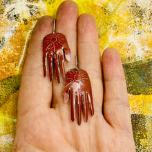 Load image into Gallery viewer, Rust Sunburst Hands Talisman Tin Earrings