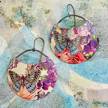 Load image into Gallery viewer, Butterflies &amp; Violets Circles Upcycled Tin Earrings