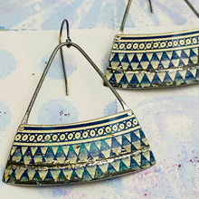 Load image into Gallery viewer, Delft Blue Geometric Edge Upcycled Tin Earrings
